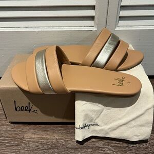 NIB Beek Calibird Platinum Beach Tan Leather Slides Sandals Anthropologie 9